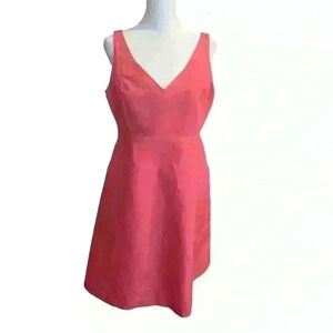 J Crew Dress Sleeveless Fit and Flare Size 12P V Neck V Back Barbiecore Party